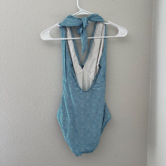 Anthropologie Mermaid One Piece Swimsuit Halter Twist Front Blue Sz S - Picture 2 of 6